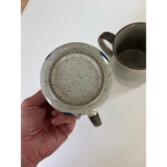 Handmade studio pottery stoneware rustic mugs blue geometric speckle glaze - Picture 4 of 12